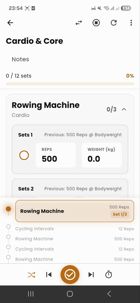 Active workout tracking